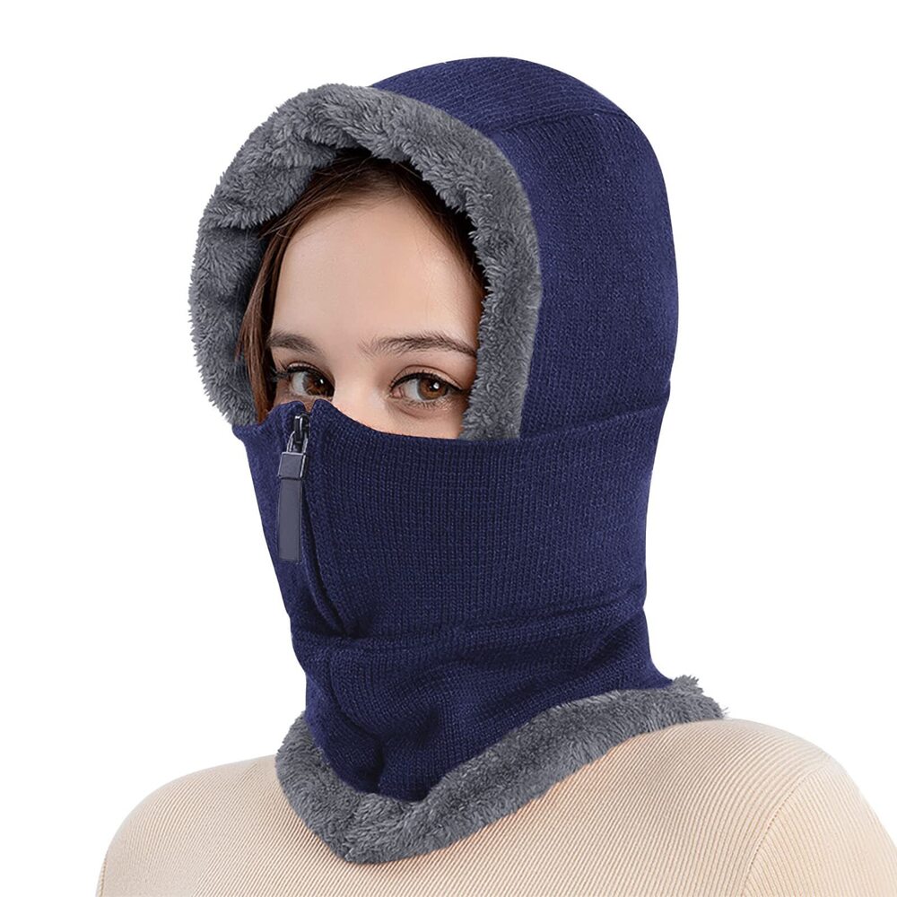 8761 Fleece Liner Cycling Balaclava Full Hood Hat Windproof Warm Knit Full - Picture 2 of 6
